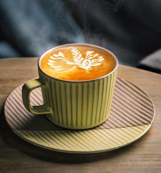 Ceramic Coffee Cups, Coffee Cup and Saucer Set, Pottery Coffee Cups, Cappuccino Coffee Mug, Coffee Cup for Sale, Tea Cup, White / Green / Blue / Yellow-ArtWorkCrafts.com