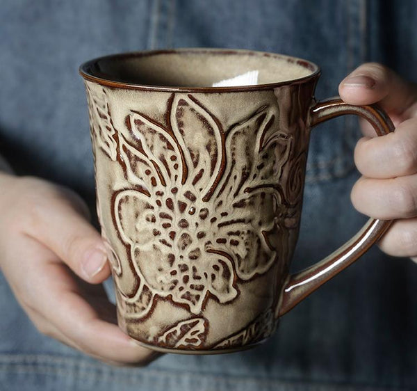 Brown Ceramic Coffee Mug, Large Capacity Coffee Cups, Anniversary Gifts, Stoneware Coffee Mugs, Handmade Pottery Coffee Mug-ArtWorkCrafts.com