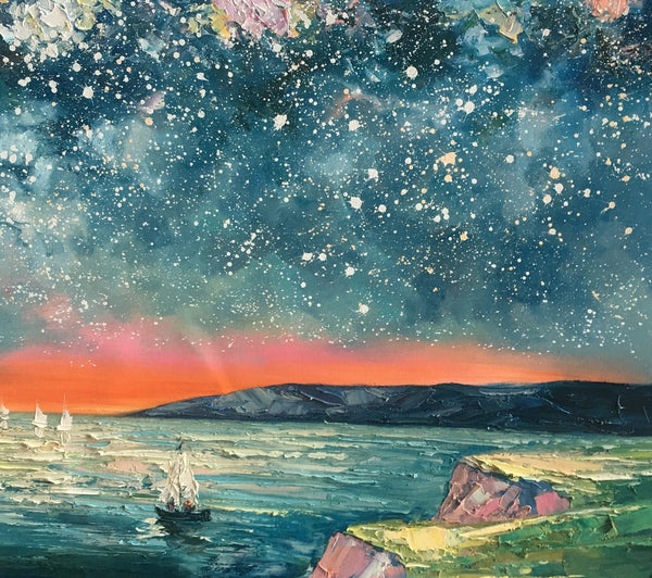 Heavy Texture Painting, Landscape Oil Painting, Starry Night Sky Painting, Custom Large Canvas Painting