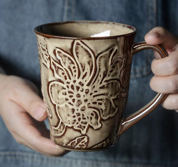 Green Ceramic Coffee Mug, Birthday Gifts, Stoneware Coffee Mugs, Handmade Pottery Coffee Mug, Large Capacity Coffee Cups-ArtWorkCrafts.com