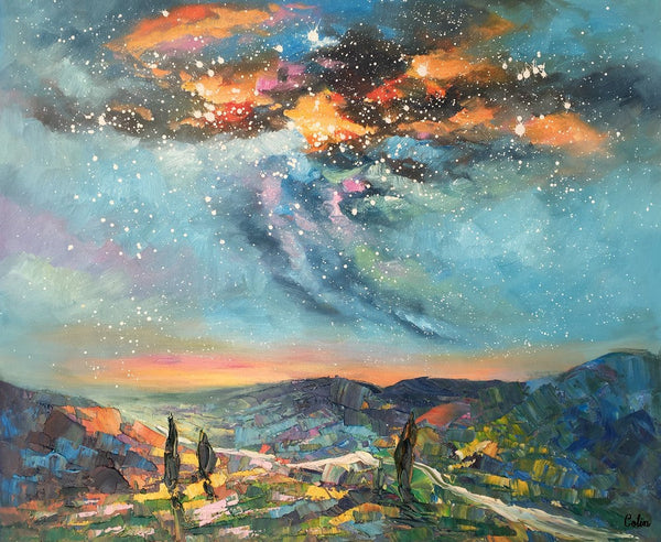 Oil Painting, Starry Night Sky Painting, Custom Abstract Canvas Artwork, Canvas Painting for Kitchen-ArtWorkCrafts.com