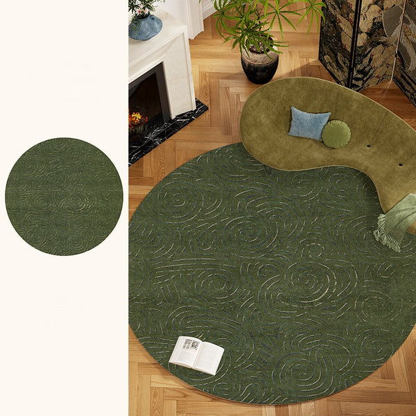 Bedroom Abstract Modern Area Rugs, Green Contemporary Modern Rugs, Geometric Round Rugs for Dining Room, Mid Century Round Modern Rugs under Chairs-ArtWorkCrafts.com