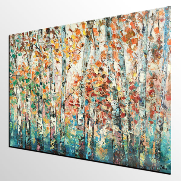 Landscape Oil Paintings, Autumn Tree Paintings, Custom Canvas Painting for Living Room, Landscape Painting on Canvas, Palette Knife Paintings