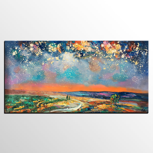 Canvas Art, Starry Night Sky Painting, Bedroom Wall Art, Abstract Painting, Custom Painting