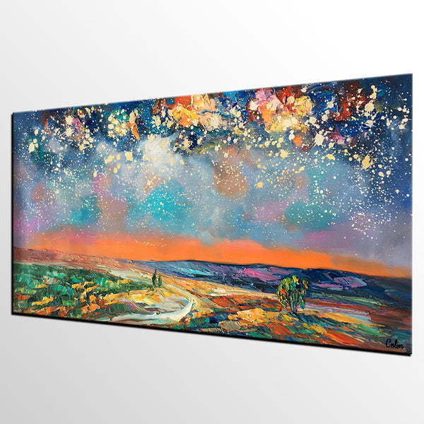 Canvas Art, Starry Night Sky Painting, Bedroom Wall Art, Abstract Painting, Custom Painting