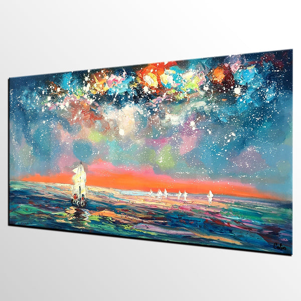 Landscape Painting for Sale, Starry Night Sky Painting, Impasto Artwork, Canvas Painting for Bedroom, Custom Original Landscape Painting-ArtWorkCrafts.com