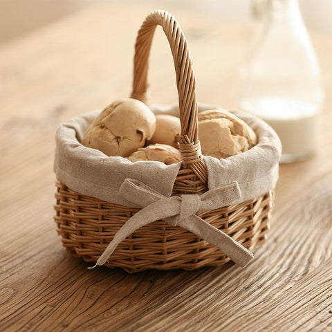 Small Picnic Storage Basket with Handle, Hand-woven Wicker Storage Basket, Willow Weaving Baskets for Vegetable, Natural Fruit Basket, Kitchen Storage Baskets-ArtWorkCrafts.com