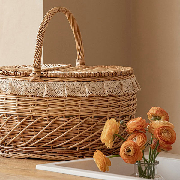 Extra Large Kitchen Storage Baskets, Picnic Storage Basket with Handle, Natural Hand-woven Wicker Storage Basket, Lovely Willow Weaving Baskets for Vegetable, Natural Fruit Storage Baskets-ArtWorkCrafts.com