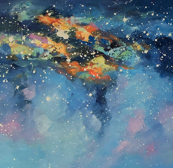 Bedroom Art, Abstract Painting, Starry Night Sky, Landscape Painting, Custom Large Art-ArtWorkCrafts.com