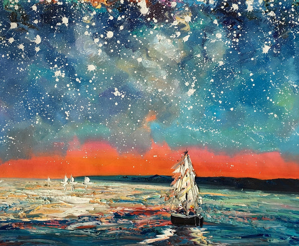Landscape Painting, Starry Night Sky, Abstract Painting, Canvas Art, Custom Extra Large Canvas Painting