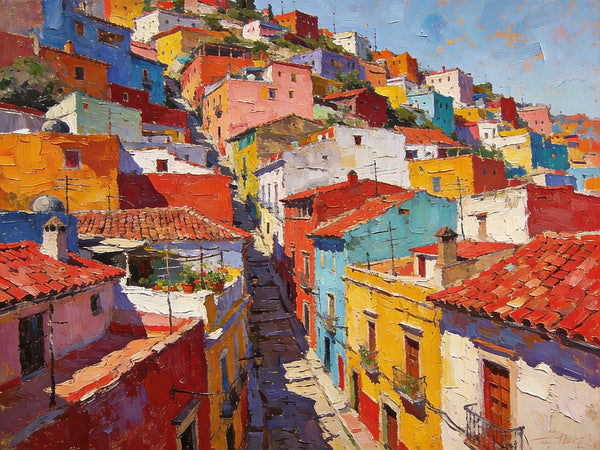 Colorful Terraces of Guanajuato, Hand Painted Canvas Art, Small Oil Paintings, Small Wall Art Paintings, Landscape Canvas Paintings, Original Canvas Paintings-ArtWorkCrafts.com