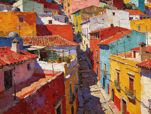 Colorful Terraces of Guanajuato, Hand Painted Canvas Art, Small Oil Paintings, Small Wall Art Paintings, Landscape Canvas Paintings, Original Canvas Paintings-ArtWorkCrafts.com