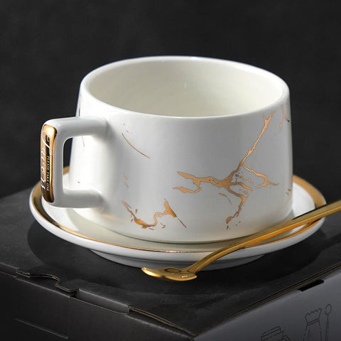 Large Tea Cup, White Coffee Cup, Black Coffee Mug, Ceramic Cup, Coffee Cup and Saucer Set-ArtWorkCrafts.com