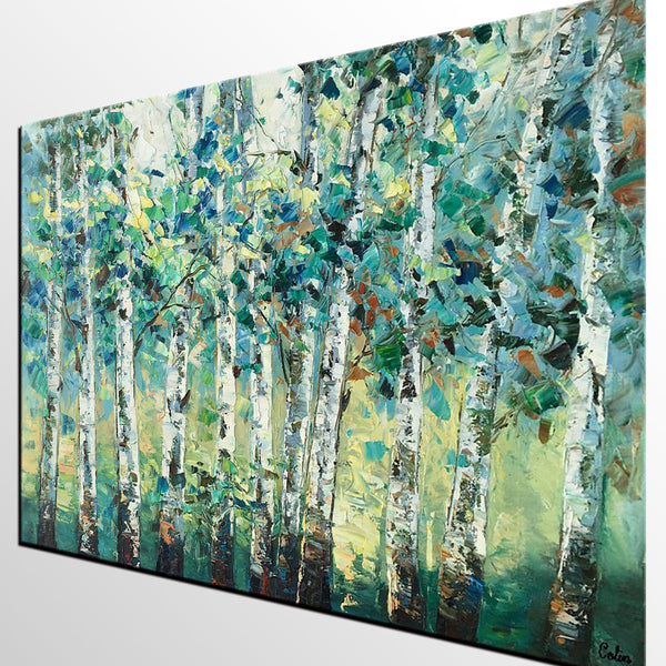 Heavy Texture Canvas Painting, Abstract Landscape Painting, Custom Canvas Painting, Autumn Birch Tree