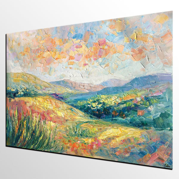 Mountain Landscape Painting, Custom Original Painting on Canvas, Large Oil Painting for Living Room, Heavy Texture Painting