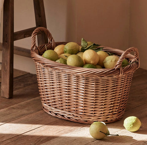 Willow Weaving Baskets for Vegetable, Natural Fruit Basket, Kitchen Storage Baskets, Large Picnic Food Basket with Handle, Natural Hand-woven Wicker Storage Basket