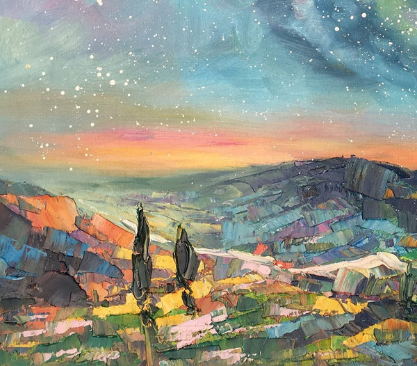 Oil Painting, Starry Night Sky Painting, Custom Abstract Canvas Artwork, Canvas Painting for Kitchen-ArtWorkCrafts.com
