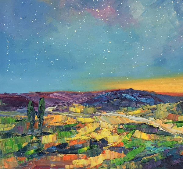 Bedroom Art, Abstract Painting, Starry Night Sky, Landscape Painting, Custom Large Art-ArtWorkCrafts.com