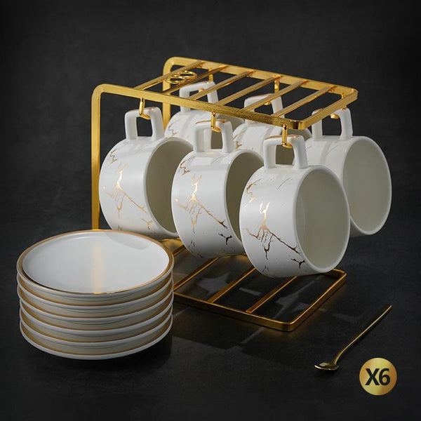 Large Tea Cup, White Coffee Cup, Black Coffee Mug, Ceramic Cup, Coffee Cup and Saucer Set-ArtWorkCrafts.com