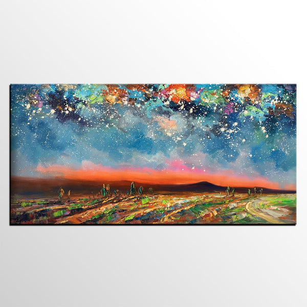 Starry Night Sky Painting, Custom Landscape Painting, Canvas Painting for Bedroom