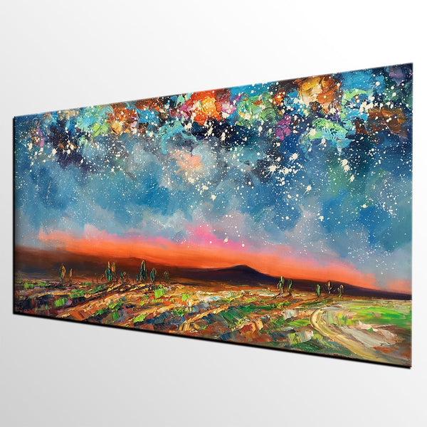 Starry Night Sky Painting, Custom Landscape Painting, Canvas Painting for Bedroom