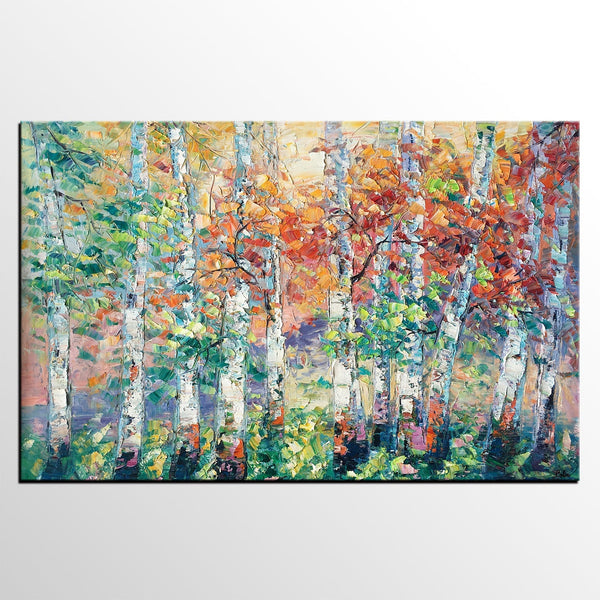 Autumn Paintings, Birch Tree Painting, Landscape Canvas Painting, Landscape Painting for Dining Room, Custom Canvas Painting