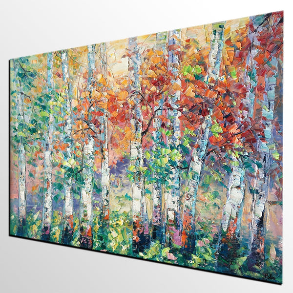 Autumn Paintings, Birch Tree Painting, Landscape Canvas Painting, Landscape Painting for Dining Room, Custom Canvas Painting