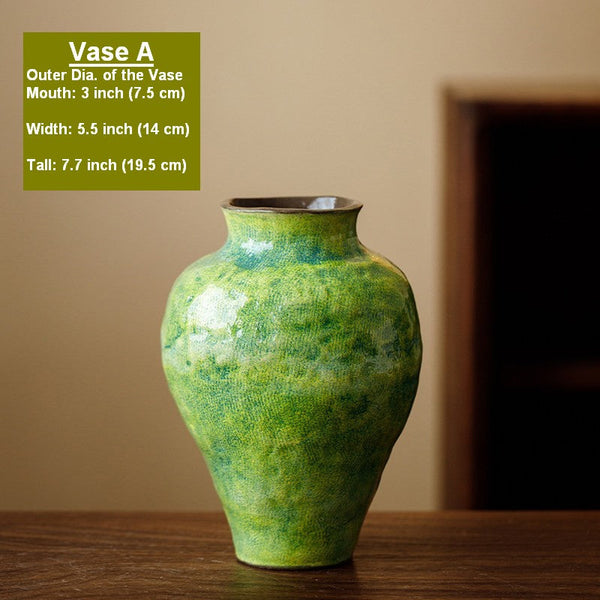 Centerpiece on Dining Table, Modern Pottery Flower Vases, Handmade Water Holding Flower Vases, Pottery Bud Vases, Large Green Flower Vases on Table-ArtWorkCrafts.com