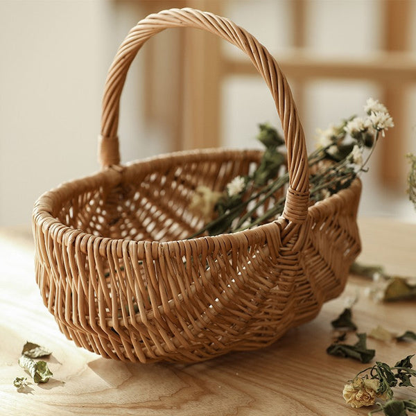 Natural Fruit Basket, Kitchen Storage Baskets, Natural Hand-woven Wicker Storage Basket, Large Picnic Food Basket with Handle, Lovely Willow Weaving Baskets for Vegetable-ArtWorkCrafts.com