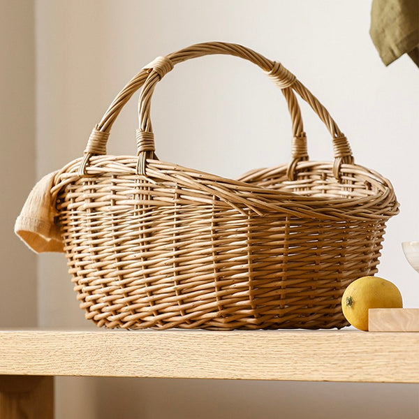 Large Kitchen Storage Baskets, Picnic Storage Basket with Handle, Hand-woven Wicker Storage Basket, Willow Weaving Baskets for Vegetable, Natural Fruit Basket-ArtWorkCrafts.com