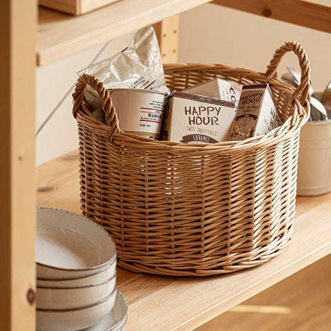Small Picnic Fruit Basket with Handle, Kitchen Storage Baskets, Natural Hand-woven Wicker Round Storage Basket, Small Willow Weaving Baskets for Vegetable, Natural Fruit Storage Basket-ArtWorkCrafts.com