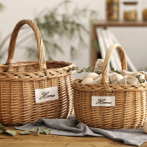 Hand-woven Wicker Storage Basket, Large Picnic Food Basket with Handle, Willow Weaving Baskets for Vegetable, Natural Fruit Basket, Kitchen Storage Baskets-ArtWorkCrafts.com