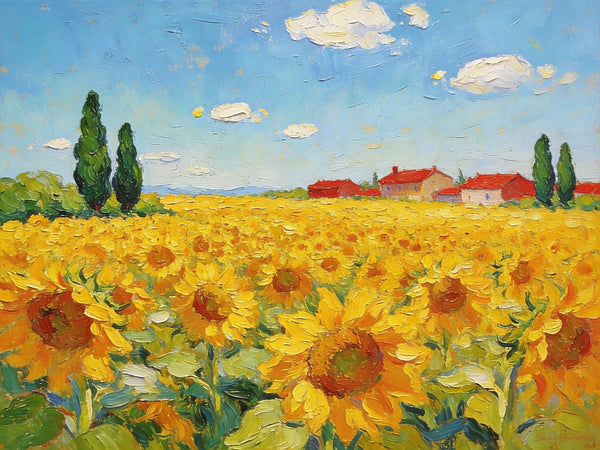Enchanting Provence Sunflower Fields, Original Canvas Paintings, Palette Knife Oil Paintings, Small Landscape Paintings, Landscape Paintings on Canvas, Hand Painted Canvas Art-ArtWorkCrafts.com