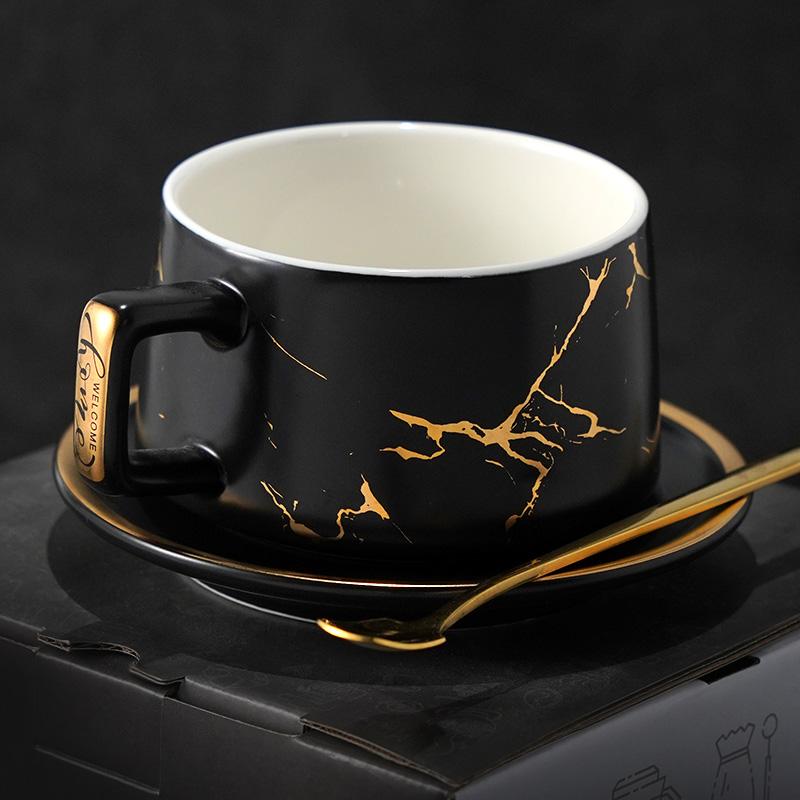Black Coffee Cup, White Coffee Mug, Tea Cup, Ceramic Cup, Coffee Cup and Saucer Set-ArtWorkCrafts.com