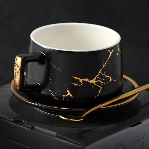 Black Coffee Cup, White Coffee Mug, Tea Cup, Ceramic Cup, Coffee Cup and Saucer Set-ArtWorkCrafts.com