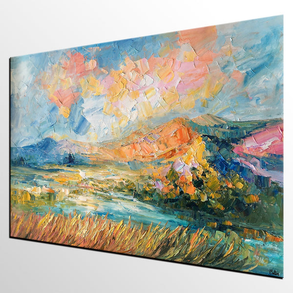 Custom Abstract Painting, Large Oil Painting, Autumn Mountain Landscape Painting, Heavy Texture Painting-ArtWorkCrafts.com