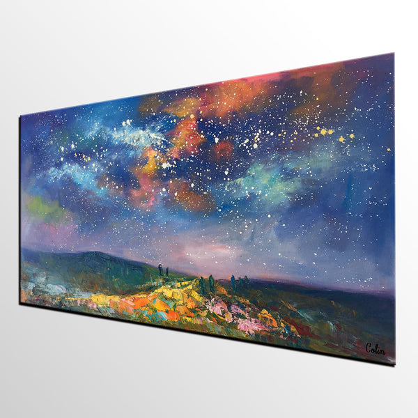 Starry Night Sky Oil Painting, Abstract Art, Modern Art Painting, Custom Extra Large Painting-ArtWorkCrafts.com