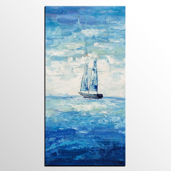 Boat Painting, Landscape Canvas Painting, Dining Room Canvas Painting, Custom Oil Painting on Canvas