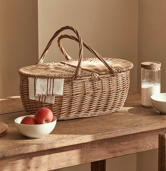 Extra Large Picnic Food Basket with Handle, Kitchen Storage Baskets, Natural Hand-woven Wicker Storage Basket, Lovely Willow Weaving Baskets for Vegetable, Natural Fruit Basket-ArtWorkCrafts.com