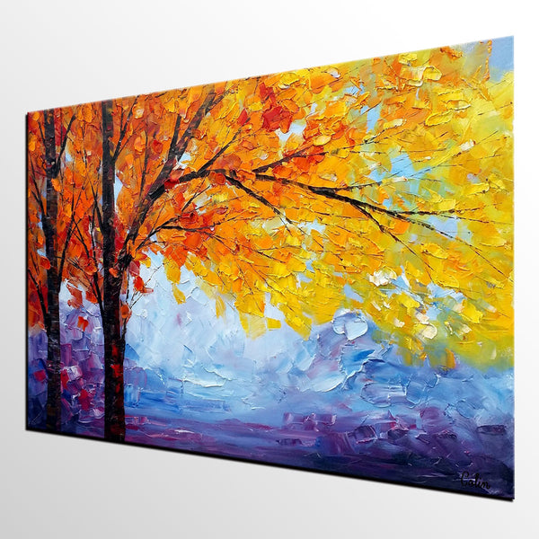 Autumn Tree Painting, Autumn Paintings, Original Landscape Oil Paintings, Custom Art, Canvas Painting for Living Room