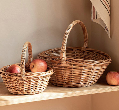 Large Picnic Food Basket with Handle, Lovely Willow Weaving Baskets for Vegetable, Natural Hand-woven Wicker Storage Basket, Natural Fruit Basket, Kitchen Storage Baskets-ArtWorkCrafts.com