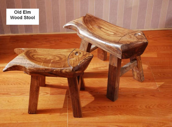 Solid Wood low Stool, Creative Shoe-changing Stool, Handmade Vintage Old Elm Wood Stool, Children's Wooden Stool, Sofa Stool, Dining Table Stool-ArtWorkCrafts.com