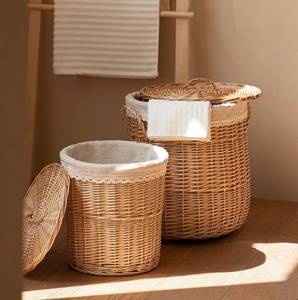 Hand-woven Wicker Storage Basket for Clothes, Large Round Storage Basket for Clothes, Willow Weaving Baskets for Clothes, Extra Large Kitchen Storage Baskets-ArtWorkCrafts.com