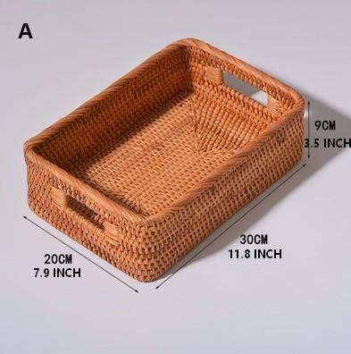 Woven Rectangular Basket with Handle, Rattan Storage Basket for Shelves, Woven Storage Baskets for Bathroom-ArtWorkCrafts.com