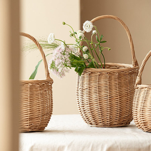 Wicker Storage Basket for Kitchen, Hand-woven Picnic Food Basket with Handle, Willow Weaving Baskets for Vegetable, Natural Fruit Basket, Storage Basket for Shelves-ArtWorkCrafts.com
