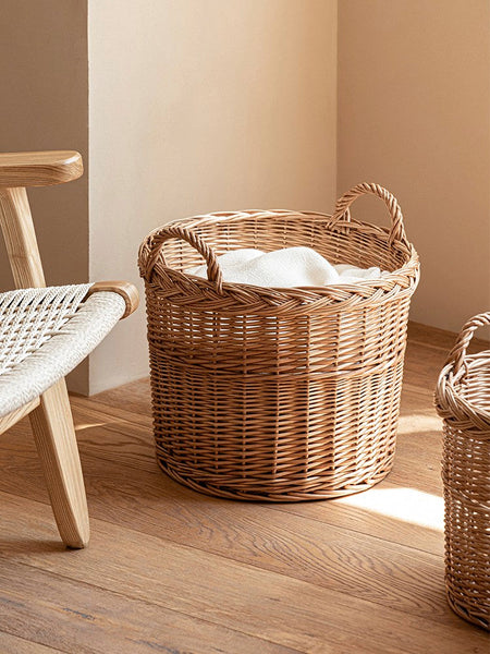 Round Storage Basket for Clothes, Natural Hand-woven Wicker Storage Basket for Clothes, Extra Large Kitchen Storage Baskets, Willow Weaving Baskets for Clothes-ArtWorkCrafts.com