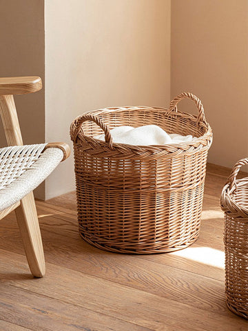Round Storage Basket for Clothes, Natural Hand-woven Wicker Storage Basket for Clothes, Extra Large Kitchen Storage Baskets, Willow Weaving Baskets for Clothes-ArtWorkCrafts.com