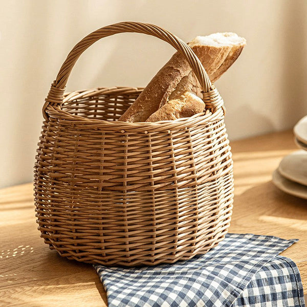 Storage Basket for Kitchen, Picnic Storage Basket with Handle, Hand-woven Wicker Storage Basket, Natural Fruit Basket, Willow Weaving Baskets for Vegetable-ArtWorkCrafts.com