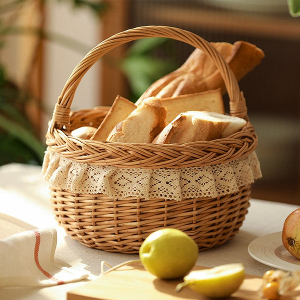 Storage Basket for Shelves, Picnic Storage Basket with Handle, Hand-woven Wicker Storage Basket, Natural Fruit Basket, Willow Weaving Baskets for Kitchen-ArtWorkCrafts.com