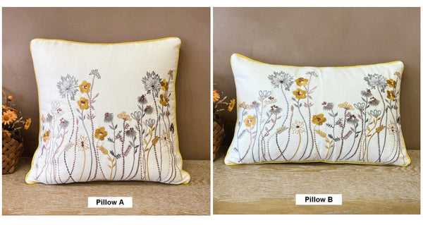 Simple Decorative Throw Pillows for Couch, Spring Flower Decorative Throw Pillows, Embroider Flower Cotton Pillow Covers, Farmhouse Sofa Decorative Pillows-ArtWorkCrafts.com